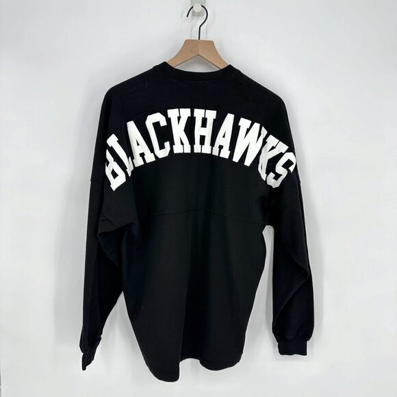 NEW Spirit Jersey Blackhawks Oversized Long Sleeve T-Shirt Black Women's S - Picture 4 of 8